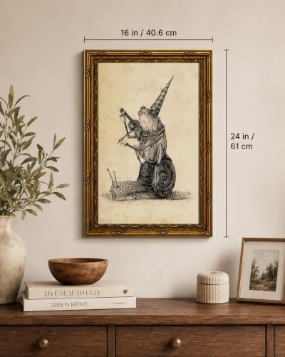 Gold Framed Frog Snail Musician Wall Art, Line Art Canvas Print, 24x16 - Image 5