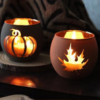 SHMILMH Thanksgiving Votive Candle Holder Set of 12, Glass Tealight Votives Holder with 6 Laser Engraving Patterns, Fall Table Centerpiece Indoor Outdoor Decor - Image 3