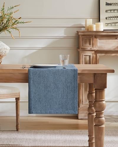 ZeeMart Burlap Style Farmhouse Table Runner, 14x108 Inches Blue - Image 2