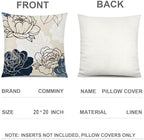 COMMINY Blue Beige Linen Pillow Covers 20x20 Set 6 Farmhouse Throw Cover - Image 5