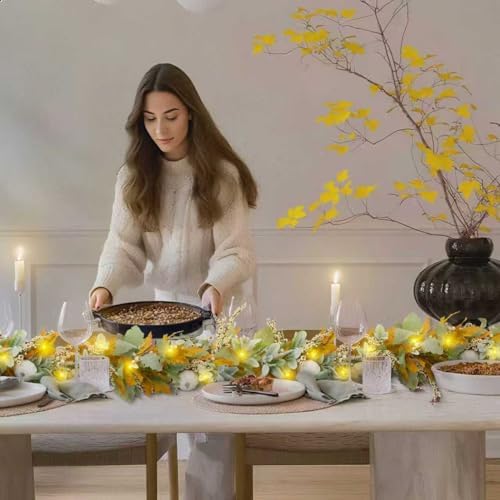 Fall Mantel Garland Decor for Home - 6 Ft Autumn Leaves Table Garlands with Lights Decorations for Thanksgiving and Halloween Leaf Centerpieces for Bedroom Tables Stair Porch Outdoor Farmhouse - Image 7
