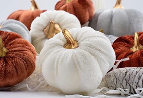 18 PCS Velvet Pumpkins for Fall Table Decor, Artificial Pumpkins, Faux Fake Pumpkin Home Decorations for Autumn Harvest, Thanksgiving, Wedding, Halloween, Table Centerpieces (Multi-color Velvet) - Image 3