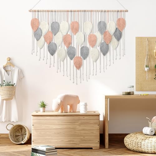 Large Macrame Wall Hanging Boho Leaf Feather Woven Tapestry 51.5"WX33.5"L - Image 6
