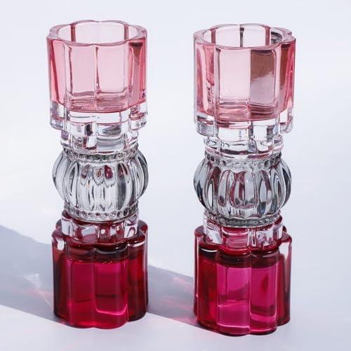 VOHO Reversible Candle Holder Set of 2, Tall Candle Holder Shades of Pink by VOHO