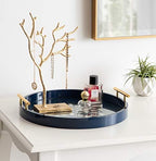 Kate and Laurel Caspen Round Cut Out Pattern Decorative Tray with Gold Metal Handles, 15.5", Navy and Gold - Image 4