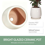 10.3 Inch Ceramic Glaze Plant Pot with Saucer, Flower Pots with Drainage Hole Mesh Net(Hemp-Gray Dot) - Image 6