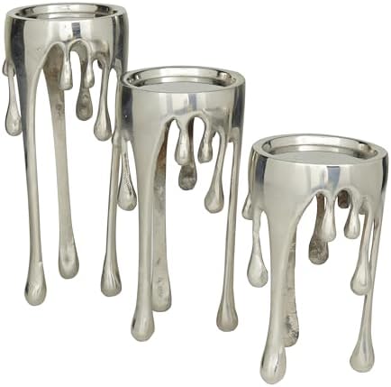 CosmoLiving by Cosmopolitan Aluminum Metal Abstract Decorative Candle Holder Melting Drip Candle Stand, Set of 3 Candlestick Holder 12", 10", 8"H, Silver - Image 2