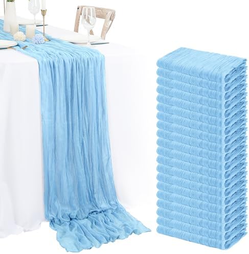20 Pack Light Blue Cheesecloth Table Runner 120 Inch 10FT Rustic Boho Gauze Cheese Cloth Table Runner for Wedding Party Baby Shower Thanksgiving Christmas Decoration by Lumaycens