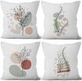 Bohemian Abstract Throw Pillow Covers 26"x26" Set of 4, Plant Leaves Geometric Minimalist Aesthetic Pillowcase for Sofa Chair Couch Bed Living Room Office Garden Patio Farmhouse Decorative by VieSavaran