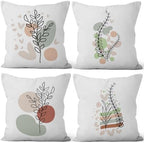 Bohemian Abstract Throw Pillow Covers 22"x22" Set of 4, Plant Leaves Geometric Minimalist Aesthetic Pillowcase for Sofa Chair Couch Bed Living Room Office Garden Patio Farmhouse Decorative by VieSavaran