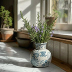 SIDUCAL Blue and White Vintage Vase | 6 Inch Ceramic Chinoiserie Floral | Retro Ice Cracked Blue and White Porcelain Vase for Table, Living Room, Bathroom Decoration, Wedding, Shelf Decor, Mantel - Image 5
