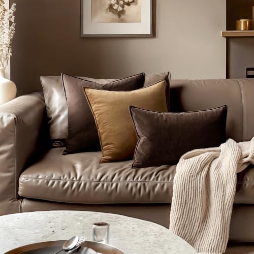 MIULEE Decorative Dark Brown Velvet Euro Sham Throw Pillow Covers 24x24 in - Image 4
