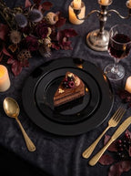 FLOWERCAT 60PCS Black Plastic Plates - Heavy Duty Black Disposable Plates for 30 guests Birthday Party/Wedding/Halloween- Include 30PCS 10.25inch Dinner Plates and 30PCS 7.5inch Dessert Plates - Image 2