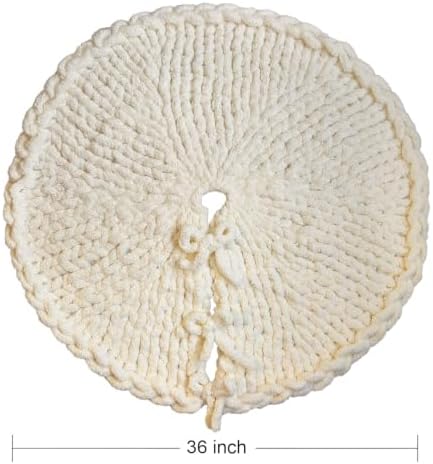 36 inch Chunky Knit Christmas Tree Skirt, Crochet Handmade Cream Off-White Skirt, Neutral Boho Rustic Farmhouse Tree Decor for Slim, Pencil, and 4-6 Ft Trees - Image 2