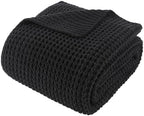 Waffle Knit Throw Blanket, Black Chenille Throw Blanket for Couch 50"x60" by BunnikinsClover