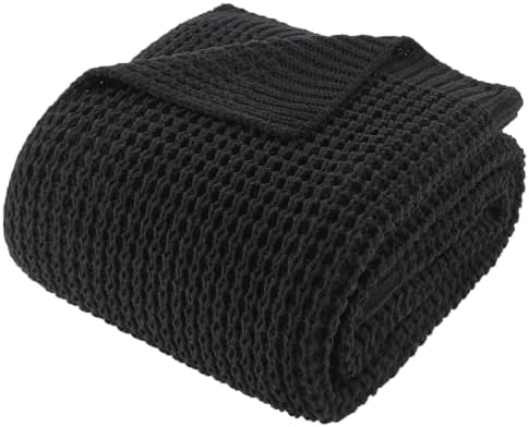 Waffle Knit Throw Blanket, Black Chenille Throw Blanket for Couch 50"x60" by BunnikinsClover