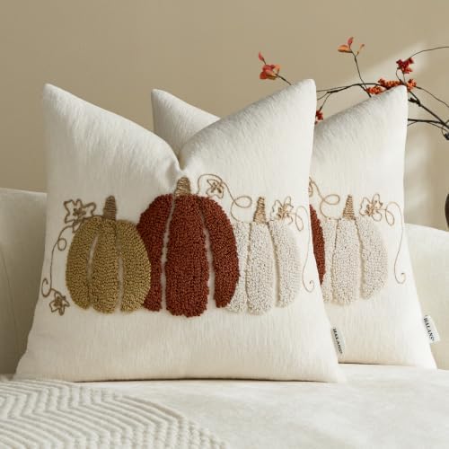 Embroidered Fall Throw Pillow Covers,18x18 Inch Set of 2,Beige by HOME