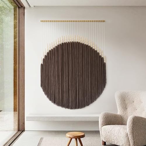 Macrame Wall Hanging Brown Geometric Art Beaded HandmadeTassel 39"W*45"L - Image 4