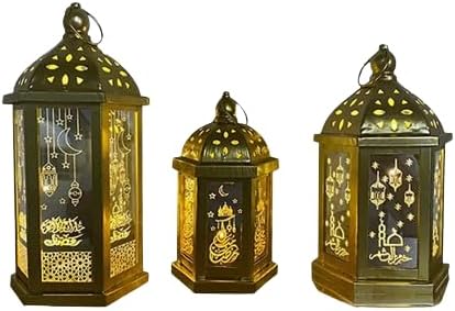 3 Piece Lantern Bundle for Ramadan Mubarak Eid Muslim - Festive Gold Lanterns Decoration for Home Celebrations, Parties, Guest Welcoming, Housewarming, Diwali Occasions by Unknown