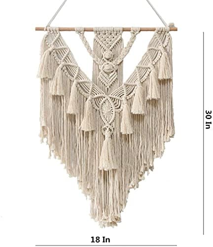 BMIDRUT Hanging Macrame Tapestry Woven Boho Wall Art Handmade Macrame Tapestry Home Wall Decor Wall Pediment 18x30 Inch (Beige) - Image 6