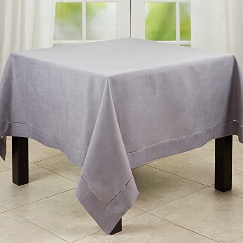 SARO LIFESTYLE Classic Hemstitch Tablecloth - Elegant Everyday Tablecloth with Textured Fabric and Hemstitched Border for Dining Tables and Formal Entertaining, 72"x72", Slate - Image 2