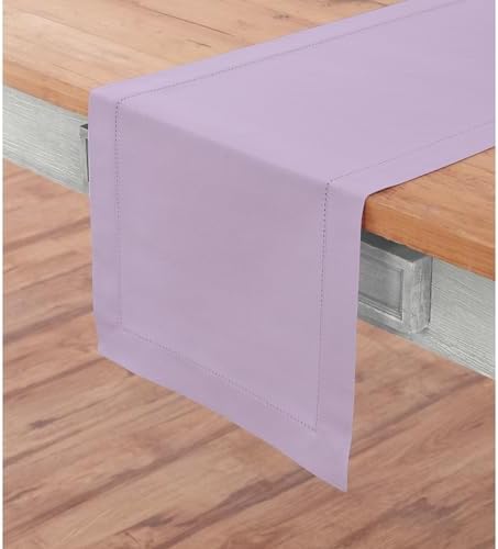 Solino Home Cotton Linen Table Runner Lavender Hemstitch, 14 x 48 in - Image 2
