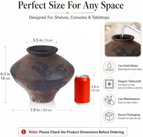 Wabi Sabi Rusty Vintage Vase, 6.3" Tall Wabi Sabi Decor Rustic Farmhouse Pottery Vase for Centerpiece, Textured Pottery Flower Vases for Home Decorative, Table, Living Room, Bedroom, Bathroom, Kitchen - Image 2