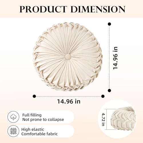 Teieas 2 Pcs Round Throw Pillows Decorative Velvet Pleated Pillow Red - Image 3