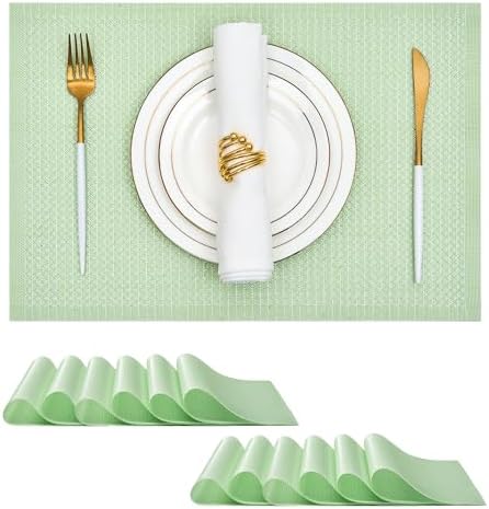 Leetaltree Woven Vinyl Placemats Set of 12, Crisp Green Sequin by Leetaltree-ArtatEveryTable