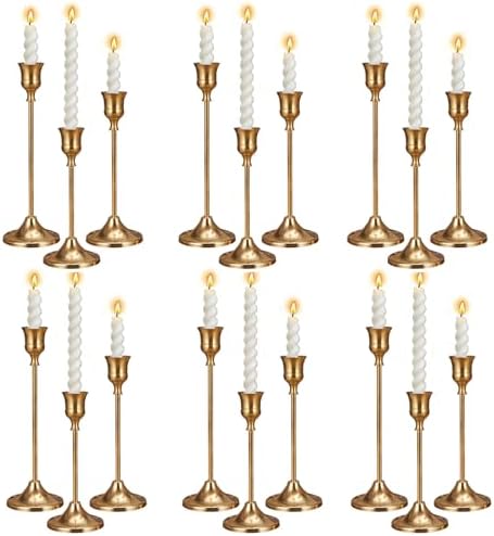 6 Sets Candle Holder Brass Gold Candlestick Holders - Vintage Modern Metal Taper Candle Holders, Decorative Centerpiece for Table Mantel, Wedding Kitchen Home Decor, Wedding Gift,18Pcs by Unknown
