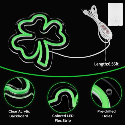 MissAudrey 2Pcs Go Irish Neon Sign, 8 * 9in Shamrock Neon Lights, St. Patrick's Day Decorations with USB/Battery Powered, Neon Sign Hanging for Window Wall Table Bedroom Man Cave Bar Pub Club Party - Image 5