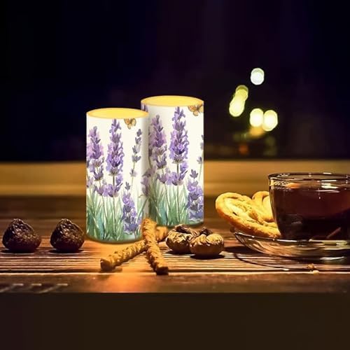 Lavender Flameless Candles 2 Pack 6 x 3 inch Battery Operated Candles with Multicolor Timer Remote Control LED Fake Candles for Warm Light Dinner Table Home Decor - Image 7