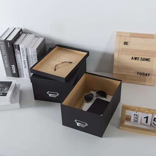 Soul & Lane - Black Stacking Storage Boxes with Label Holders, Set of 2 - Image 3