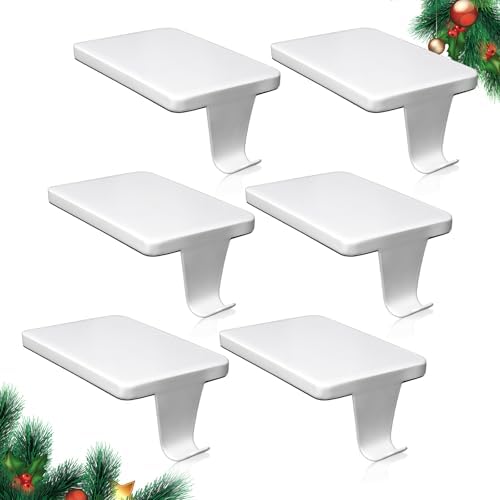 HMASYO Christmas Stocking Holders for Mantle, Set of 6 White Heavy Duty Cast Iron Stocking Hangers Base, Low Profile Weighted Stocking Holder Hooks for Fireplace Tabletop Shelf Christmas Decorations by HMASYO