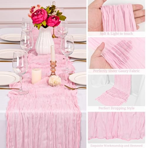 16 Pack Light Pink Cheesecloth Table Runners, 20x120 Inch - Image 4