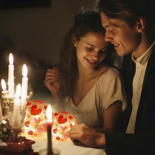 Whaline Valentine's Day Lighted Decorative Glass Ball Crackle Glass Globe Pink Red Love Heart Battery Operated Decoration for Party Home Table Mantel Fireplace, Set of 2 - Image 7