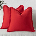 MIULEE Boho Linen Fringe Decorative Euro Throw Pillow Covers Red 24x24 by MIULEE