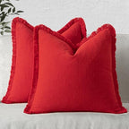 MIULEE Boho Linen Fringe Decorative Euro Throw Pillow Covers Red 22x22 by MIULEE