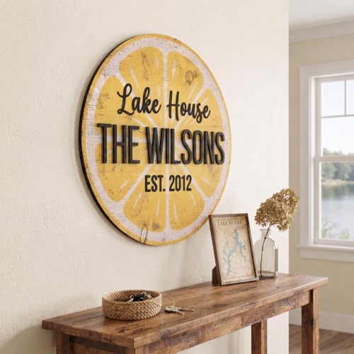 Personalized Family Name Sign, Custom Faux Wood Lemon Wall Decor, "Summer House" Rustic Citrus Plaque, Flat MDF Board with Realistic 3D Print (Not Real Wood), Cottage Kitchen Art - Image 2