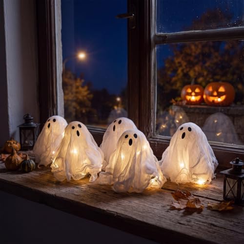 Halloween Indoor Decorations, Set of 5 Light Up Ghosts Table Centerpiece - Image 5