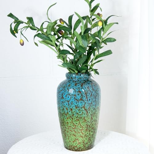 11 Inch Tall Ceramic Flower Vase, Unique Green Blue Vase for Home Decor - Image 6