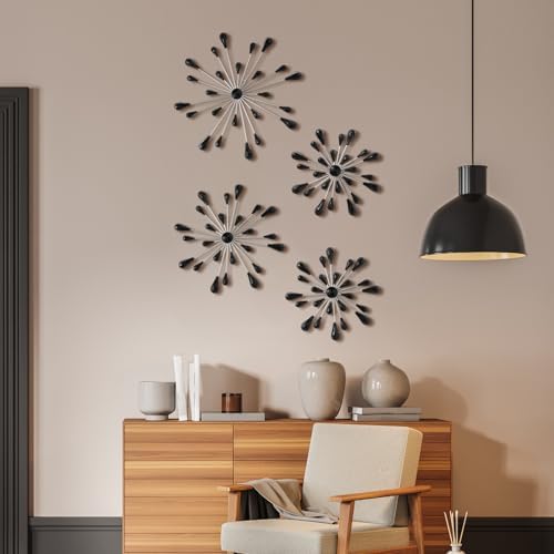Hicarer 4 Pcs Starburst Wall Decor, Bling Metal Wall Art, Black Diamond - Image 6