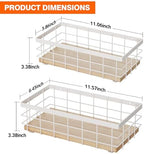 TJ.MOREE Small Metal Wire Basket, Decorative Wood Base Organizer for Bathroom, Kitchen, Basket for Toilet Paper Storage, Sugar Packet, Coffee Syrup, Guest Towel Napkin, White 2-Pack - Image 2