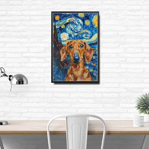 Metal Sign Vintage Tin Sign Dachshund Starry Night Sausage Inquisitive Dachshund in A Celestial Sky for Home Den and Seasonal Displays Corrosion Resistant Aluminum 6×8 Inches with Metal Frame - Image 3