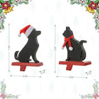 Glitzhome Cat and Dog Christmas Stocking Holders, Set of 2 Wooden/Metal Fireplace Mantel Holiday Decor Pet-Themed Sock Hangers with Scarf & Hat Design - Image 5