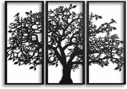 3 Panels Family Tree Metal Wall Decor Tree of Life Metal Wall Art, Home Bedroom Living Room Decor 3D Wall Art 3 Panels Family Tree Metal Wall Decor Modern Decoration (Black, 30"W x 20"H/76x51cm) by DEKADRONMetalWallArt