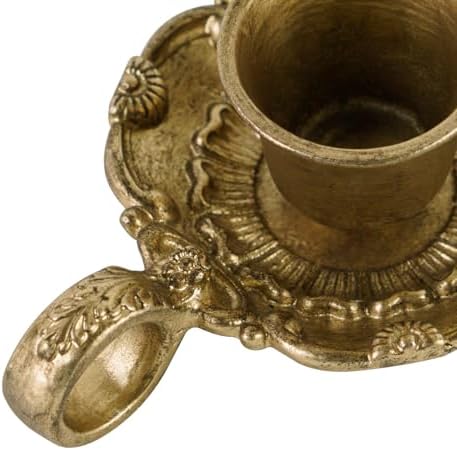 NIKKY HOME Vintage Gold Taper Candle Holders Set of 2, Handle & Drip Tray - Image 6