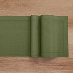 Solino Home 100% Pure Linen Dining Table Runner Olive Hemstitch, 14 x 48 in - Image 4