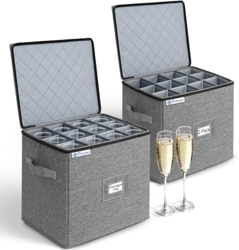 punemi Champagne Flute Storage Container, 2-Pack Hard Shell Wine Glass Box by Punemi