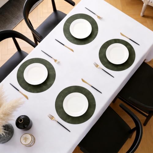 MOSAYT Vinyl Faux Leather Round Placemats Set of 8, 13 Inch, Olive Green - Image 5